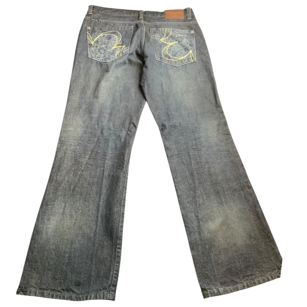 Marc Ecko Jeans Mens 33x32 Y2K Bootcut Baggy Skull Embroidered Hip Hop Denim
